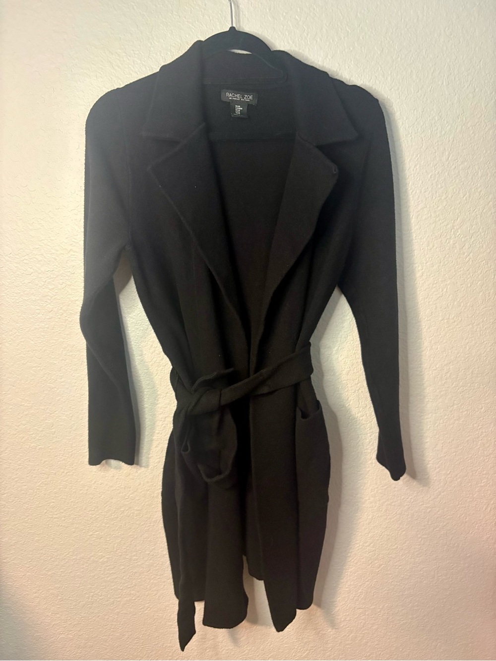 Rachel Zoe Black Knit Belted Trench Cardigan